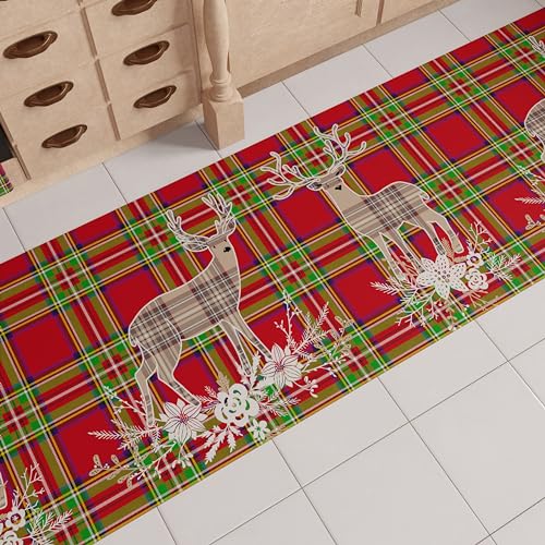 PETTI Artigiani Italiani - Christmas Kitchen Rug, Christmas Kitchen Runner, Non-Slip and Washable Christmas Kitchen Rug, Christmas Rug 52x440 cm Beige Reindeer, Made in Italy