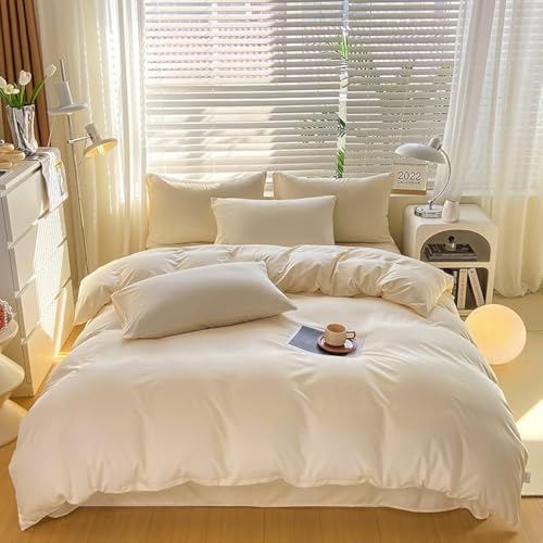 Cottonight Cream White Comforter Set Full Ivory White Bedding Comforter Set Beige White Solid Blanket Quilts Modern Soft Breathable Ivory 3 Piece Off White Bedding Set for Women Men