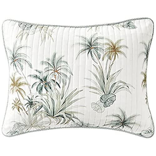 "Tommy Bahama Cotton Bedding with Envelope Closure, Pre-Washed for Extra Softness, 100%, Serenity Palm Blue/Off White/Green, 21"" x 37"""