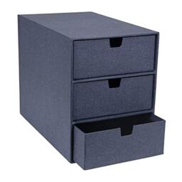 Bigso Box of Sweden Ingrid 3-Drawer Fiberboard Desk Organizer - Durable Desk Storage Organizer with Drawers for Office Supplies and Accessories - Stackable Desktop Drawers - 6.3''x9.9''x8.1'' - Blue