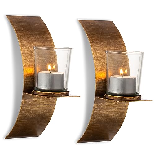Sziqiqi Rustic Wall Candle Holder for Tealight Candles - Rustic Gold and Bronze Wall Mounted Candle Sconces Decorative Metal Wall Decor for Bathroom Hallway Entryway