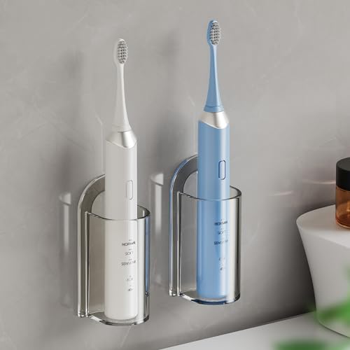 MOPMS Electric Toothbrush Holders, Wall Mounted Tooth Brushing Holder for Bathroom, Self Adhesive Electric Toothbrush Organizer Space Saver (2Pcs Clear), DDYSJ-1