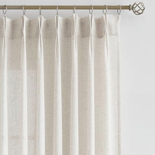 "Vision Home Natural Pinch Pleated Semi Sheer Curtains Textured Linen Blended Light Filtering Window Curtains for Living Room Bedroom Pinch Pleat Drapes with Hooks 2 Panels 42"" Wx63 L"