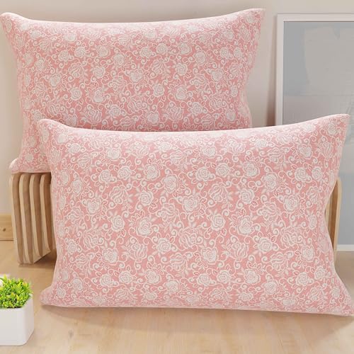 PETTI Artigiani Italiani - Bed Pillowcases, Set of 2 Pillow Covers 40x70 cm, Cushion Cover in Hypoallergenic Microfibre, Made in Italy, Pizzo Rosa Pattern