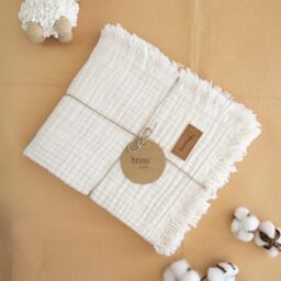 BROSS 100% Cotton Unisex Baby Blanket, 4-Layers, 110 * 120 cm, Swaddle Blanket for Newborn Babies, Soft Silky Blanket for Babies, Newborn Receiving Blanket, Baby Muslin Blanket Soft (Ecru)