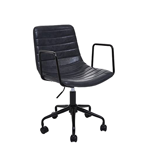 Premier Housewares Grey Leather Chair With Castors Rotation And Adjustable Height Rolling Frame Contemporary Style Chairs For Living Room/Bedroom 59 x 90 x 46