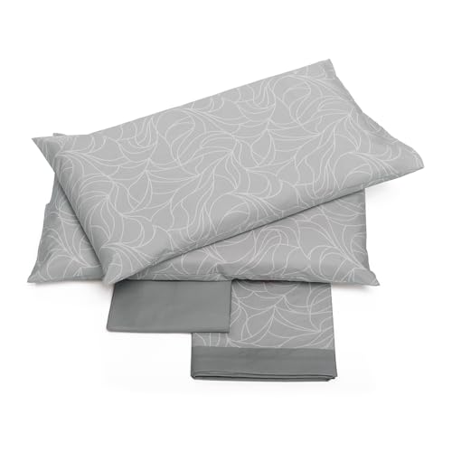 Foppapedretti Notte & Natura Double Bed Set 2P, Top Sheet, Fitted Sheet and 2 Pillowcases Pearl Wave 100% Cotton, Made in Italy