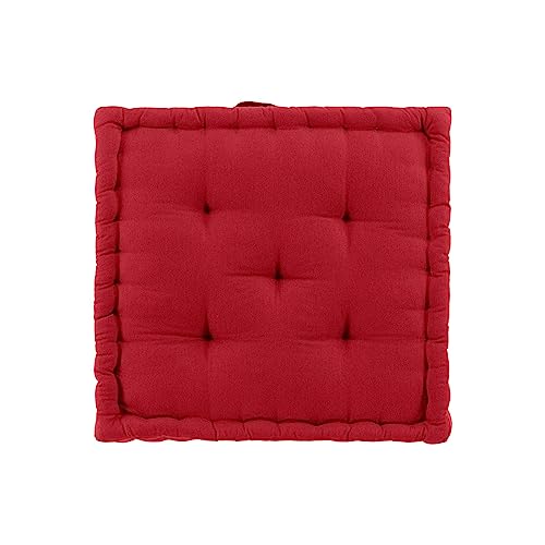 Douceur d'Intérieur, Twily 50 x 50 x 10 cm Cotton Recycled Polyester Floor Cushion, Red