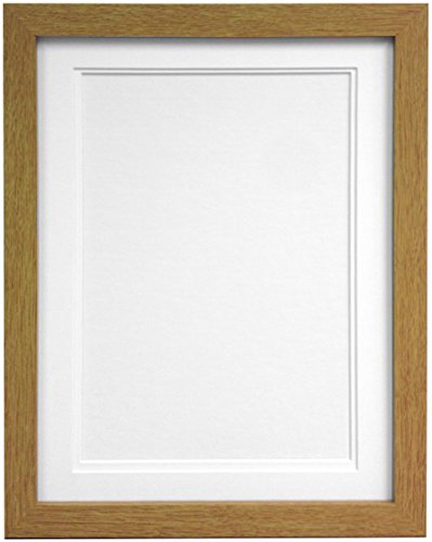 "FRAMES BY POST H7 Oak Picture Photo Frame With White Double Mount 12""x10"" for Pic Size 9""x7"""