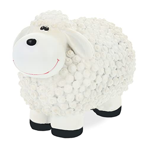 Relaxdays Garden Decoration Sculpture Sheep HBT: 16x21x12,5 cm, Weatherproof, Gift Idea, for Indoors and Outside, White