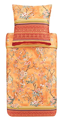 Bassetti Pallanza O1 9323954 Bed Linen Set Cotton Maco Satin in Orange 2-Piece with Zip Closure 200 x 200 cm / 80 x 80 cm