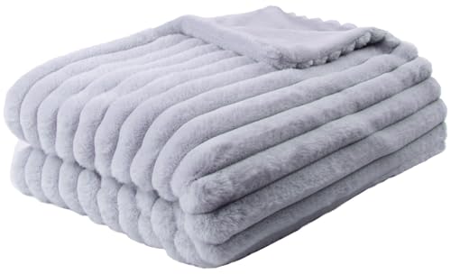 Appletree Faux Fur Throw – Grey, 180x130cm – Soft Plush Blanket for Sofa or Bed – Luxury Rabbit Fur Imitation – Reversible & Filled – Matching Cushion Available