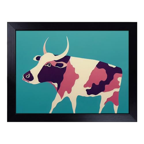 Lap Tray with Bean Bag Cushion, Soulful Cow Abstract - Handmade in the UK, Raised Wooden Edge, Padded Cushion, Heat-Resistant Wipe-Clean Surface, for Meals, Laptops and Crafts