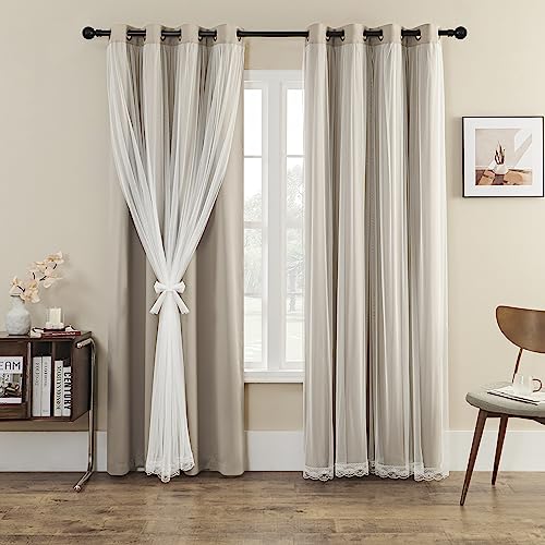"naturetalk 90%-95% Blackout Curtains with Crushed Sheer ??? 2 Pieces Drape Panels Set ??? Antique Silver Grommet Top - Light Brown ??? 52"" W x 96"" L (2 Panels)"