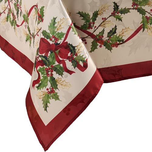 "Elrene Home Fashions Villeroy & Boch Winter Bows & Garland Christmas/Holiday Tablecloth, 60""x102"" Rectangle"
