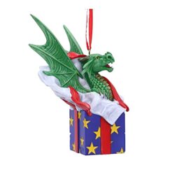 Nemesis Now Anne Stokes Surprise Gift Dragon Hanging Ornament 12.5cm, Resin, Green, Lisa Parker Giftware, Gothic Festive Hanging Decoration, Cast in the Finest Resin, Expertly Hand-Painted