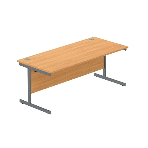 Heavy Duty Rectangular Office Desk, Steel Frame, 120kg Weight Tolerance, 25mm FSC® Top with Modesty Panel – 1800 x 800mm, Norwegian Beech