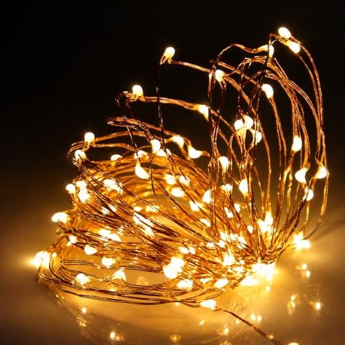 SHATCHI 100 LED/10m Fairy String Lights Copper Wire Battery Operated Warm White LEDs Twinkle Waterproof Lights for Bedroom, Christmas, Party, Wedding Outdoor Indoor Decoration