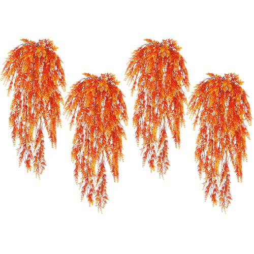 RECUTMS 4Pcs Artificial Fall Lavender Hanging Plants Autumn Outdoor Decor - Fake Fall Baskets,UV Resistant,Plastic Greenery,for Home,Room,Front,Porch,Wedding,Party,Thanksgiving Day,Indoor,Decor(29in)