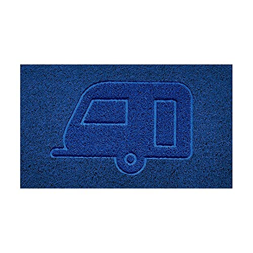 Nicoman Embossed Spaghetti Door Mat Dirt-Trapper Jet-Washable Doormat 70x43cm (Blue, CARAVAN Shape) - Use on Carpet ONLY