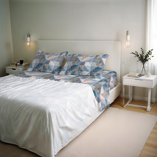Italian Bed Linen River Duvet Cover Set, Cotton and Recycled Fibres, Sepik Blue, Made in Italy