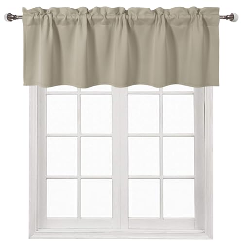 DWCN Blackout Valance for Windows Rod Pocket Window Valance Curtains for Kitchen Bathroom 60 x 18 inch Long,1 Panel, Taupe