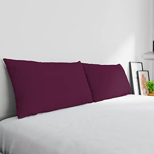 Max Color Pair of Pillowcases 100% Cotton, Made in Italy, Pillowcase Size 50 x 80 cm with Inner Flap, Plain Colour – Plum