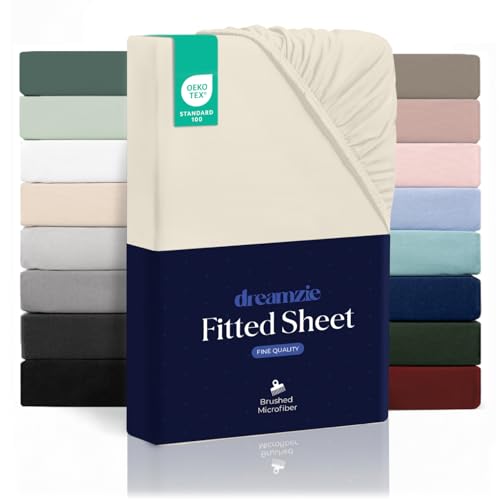 Dreamzie - Fitted Sheet 140x200 with 35 cm Corners - Ultra Soft Microfibre - For Thick Mattresses - Oeko-Tex - Comfort, Breathability, Easy Care - Beige