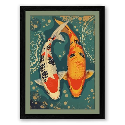 Koi in Motion Modern Framed Wall Art Print A1 (84.1×59.4cm) Black, Wall Decor for Living Room, Bedroom, Office & Home, Ready to Hang, Art Gift