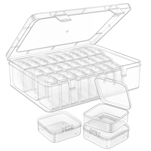 Mathtoxyz Bead Storage Box, 62Pcs Small Bead Organisers and Storage Containers Plastic Bead Holder Cases Transparent Boxes for Clay Beads Diamond DIY Craft Making Jewelry