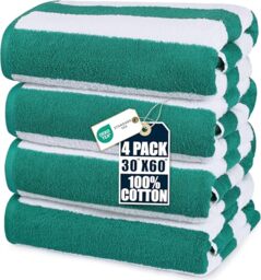 Utopia Towels 4 Pack Cabana Stripe Beach Towel, 30 by 60 Inches, Oversized 100% Ring Spun Cotton Pool Towels, Highly Absorbent Quick Dry Bath Towels for Bathroom, and Swim, Green