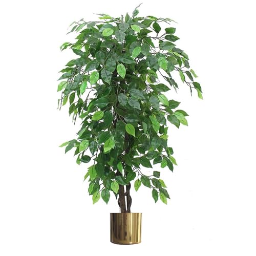 Leaf Artificial Tree/Plant with Metal Planters, 120cm Green XL Bushy Ficus Gold