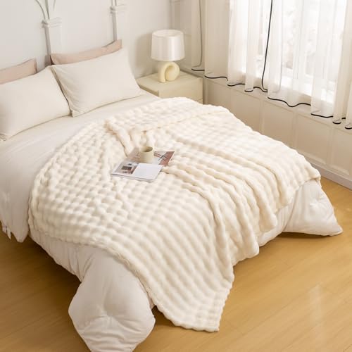 YUSOKI Luxury 3D Bubble Light Weighted Throw Blanket 2.8lb,All Ages,Home Decoration, (Ivory,60 * 80inches)
