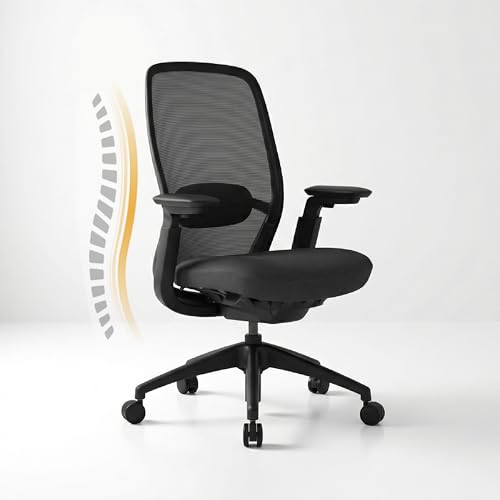 COLAMY Ergonomic Office Chair with Adaptive Recline & Tilt Lock, Mesh Desk Chair with 4D Armrests, Adjustable Lumbar Support & Headrest, Saddle Seat Cushion, Heavy Duty 136kg Executive Computer Chair