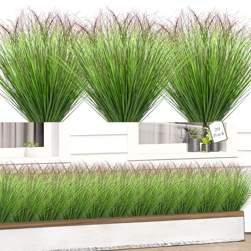 20Pcs Fake Grass Plants, Artificial Shrubs Wheat Grass, Faux Tall Plants for Outdoor Decor, Greenery Stems Weed for Room Indoor Home Decor???Green Red Tail???
