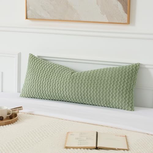 UGASA 14x36 Inch Pillow Cover Pack of 1 Soft Boho Stripe Corduroy Large Long Rectangle Lumbar Cushion Cover Farmhouse Decorative Throw Pilowcase for Bed, Couch, Sofa, Bedroom, Living Room, Sage Green
