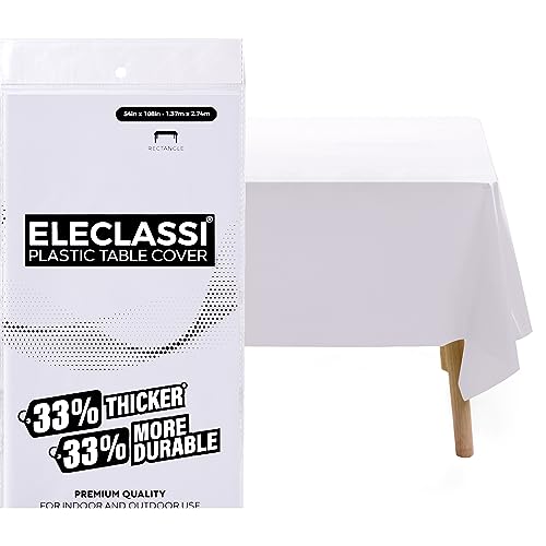 Eleclassi White 12 Pack Premium Disposable Plastic Tablecloth 54 x 108 in - Plastic Table Cloth Disposable Tablecloth for 6 or 8 Foot Rectangle Tables