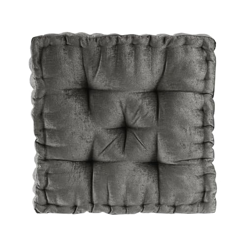 "Intelligent Design Azza Floor Pillow, Large Cushions Sitting for Adults, Floor Pillow for Meditation or Yoga, Lustrous Chenille Tufted with Scalloped Edges for Bench/Chair Cushion, 20""x20""x5"" Charcoal"