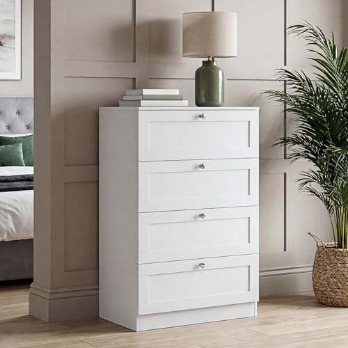 VIDA DESIGNS Altino 4 Drawer Chest of Drawers - White - H 99 x W 65 x D 36 cm - Bedroom Storage Unit - Easy Assembly - Clothes Storage Cabinet - Modern Shaker Style Hallway or Guest Room
