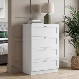 VIDA DESIGNS Altino 4 Drawer Chest of Drawers - White - H 99 x W 65 x D 36 cm - Bedroom Storage Unit - Easy Assembly - Clothes Storage Cabinet - Modern Shaker Style Hallway or Guest Room