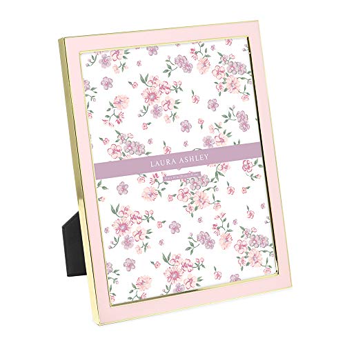 Laura Ashley 8x10 Pink Enamel Picture Frame, Gold Metal Edge with Easel, for Countertop, Counterspace, Tabletop Display, Bookshelf, Desk, Wall Décor, Photo Gallery