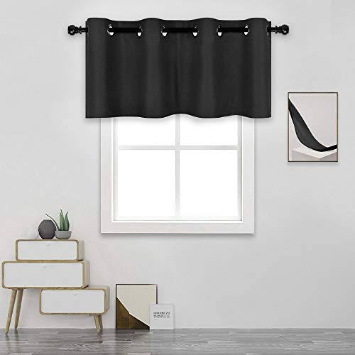 DECOVSUN Black Valances for Windows for Kitchen Blackout Thermal Insulated Curtain Valance for Bathroom/Office Short Straight Drape Valance for Bedroom Kids Room 52 Inch Wide by 18 Inch Long 1 Panel
