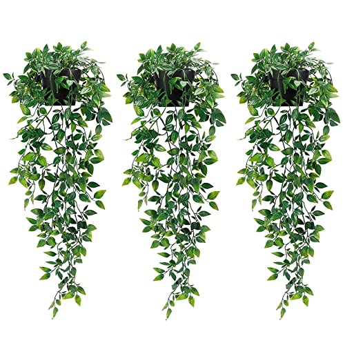 Whonline 3 Pack Artificial Hanging Plants Fake Plants with Pots for House Bedroom Wall Garden Decor