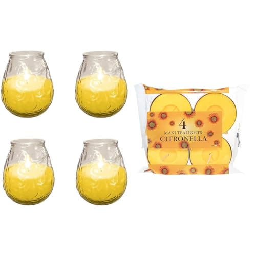 Price's Candles Pack of 4 Citronella Candles - Citronella Candle Perfect for Enjoying Outdoors & Price's Candles Citronella Scented Tealights - Protects from Unwanted Flies & Insects
