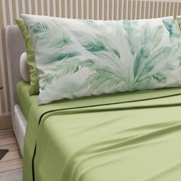 PETTI Artigiani Italiani - Cotton Sheets with Pillowcases in Digital Print, Single Sheet, Set with Palm Sage Design, 100% Made in Italy