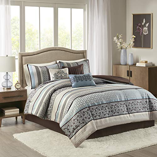 "Madison Park All Season Down Alternative Bedding with Matching Shams, Decorative Pillow, Polyester, Princeton Blue, Cal King(104""x92"")"
