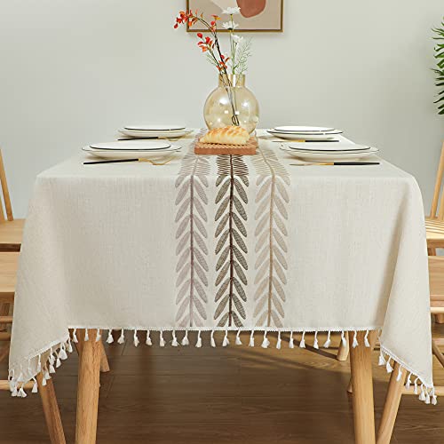 Laolitou Tablecloth for Dining Table Rustic Farmhouse Kitchen Table Cloth Coffee Table Cover, Cotton Linen Fabric Small Rectangle Table Cloths, Beige, Wine Leaf, 55x55 Inch