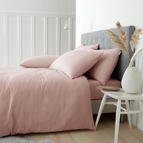 Catherine Lansfield Brushed Cotton Super King Duvet Cover Set with Pillowcases Pink