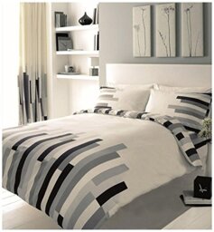 GC GAVENO CAVAILIA Comfy BLOCKS Bed Set with Duvet Cover and Pillow Cases, Polyester-Cotton, Cream/Grey/Black, Single