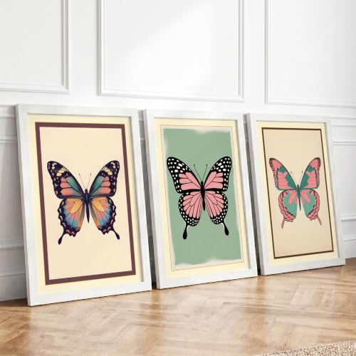 Butterfly Studies Botanical Set of 3 Framed Wall Art Prints A4